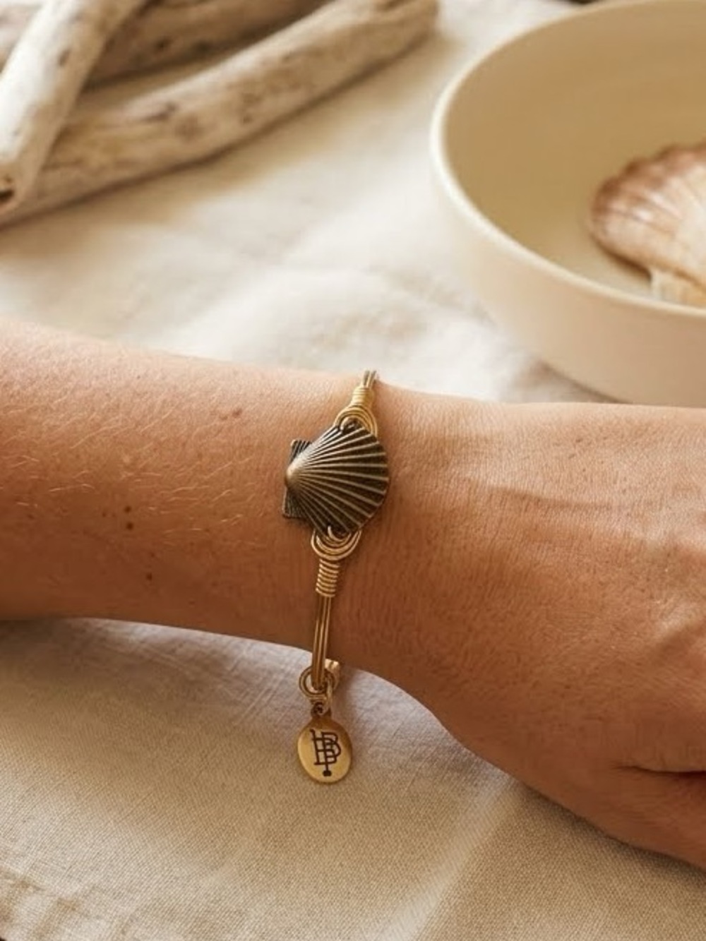 Bourbon and Bowties Seashell Gold Wire Bracelet OS